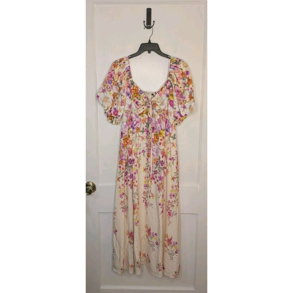 Alex Marie Monroe Cream Pink Floral Puff Sleeve Dress Party NWT Size 14 Spring